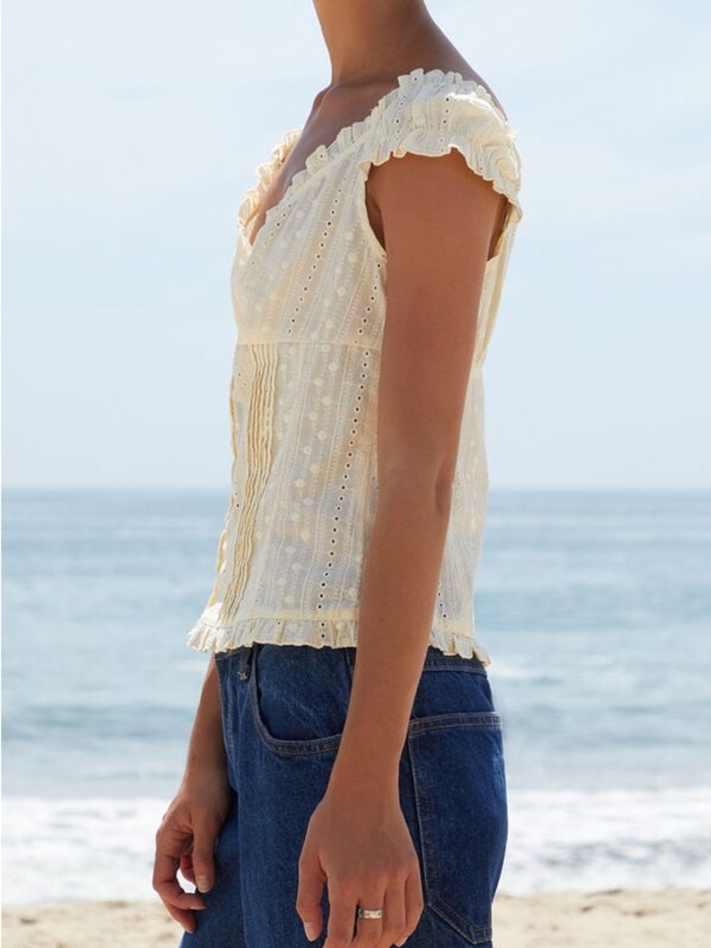 John Galt Yellow Eyelet Elena Top - Picture 5 of 5